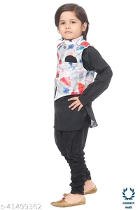 Ethnie Black Kurta - 9-12 months, Black, Cotton, 1