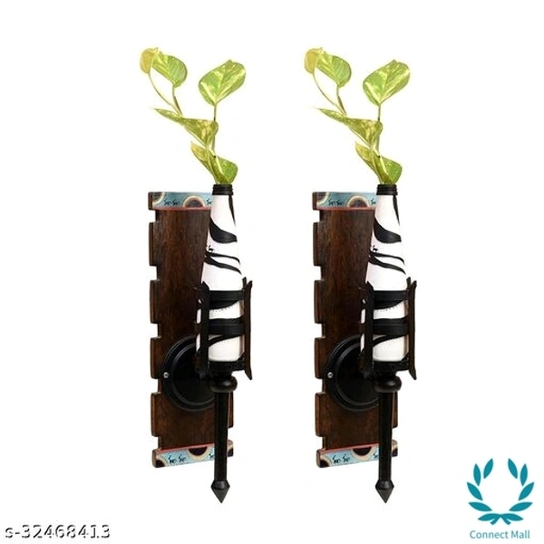 Lightbringer Wall Mounted Planter with Zebra Patterns held in Metal Fixtures - 41 x 14 x 12cm, Clay, Pot, 2 Pcs, Circular 