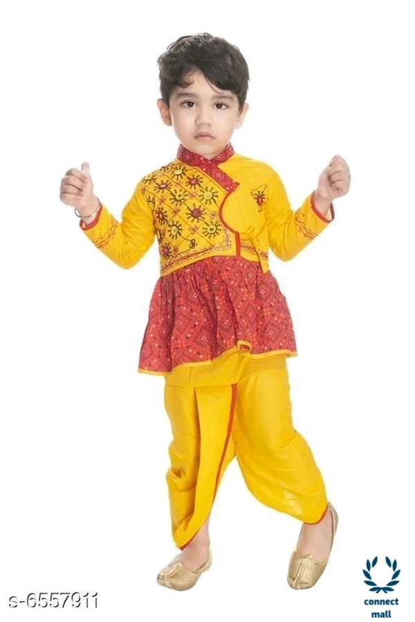 Ladoo Gopal Dress - 0-1 months, Yellow & Red, Cotton