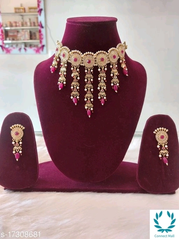 Partywear Gold Plated Trendy Rajputana Neckless Set With Earrings For Women  