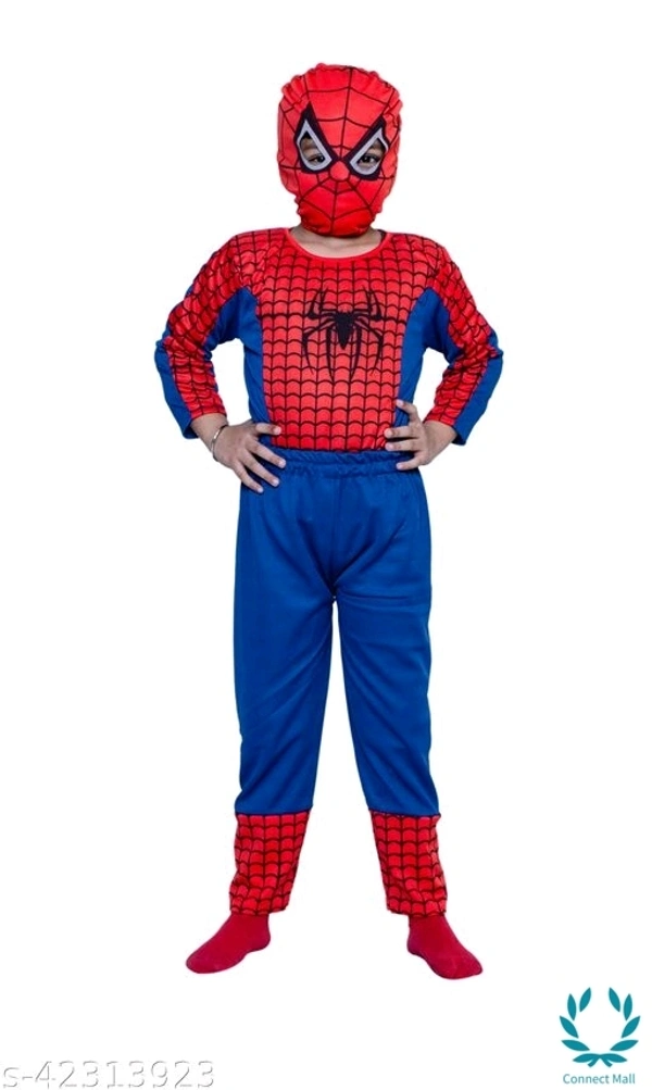 Spiderman Constume Nylon Set Of 5 - Top Bottom Shocks Mask & Gloves - 3 - 4 Years