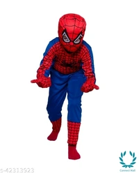 Spiderman Constume Nylon Set Of 5 - Top Bottom Shocks Mask & Gloves - 3 - 4 Years