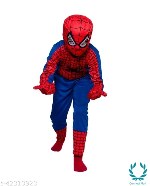 Spiderman Constume Nylon Set Of 5 - Top Bottom Shocks Mask & Gloves - 3 - 4 Years