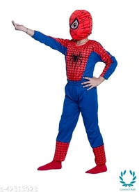 Spiderman Constume Nylon Set Of 5 - Top Bottom Shocks Mask & Gloves - 3 - 4 Years