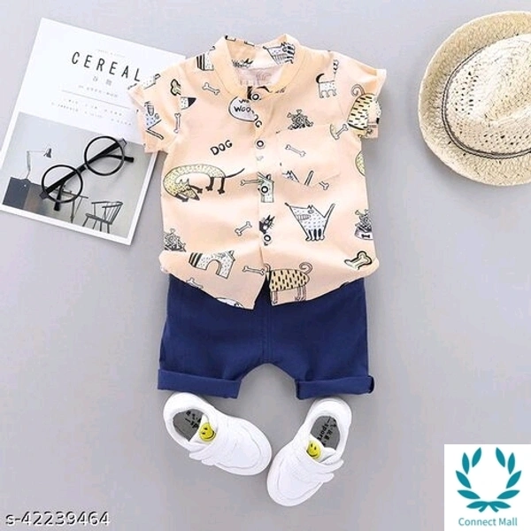 Hopscotch Boys Cotton and Polyester Half Sleeves Vehicle Printed T-Shirt and Short Set in White Color  - 12 - 18 Months