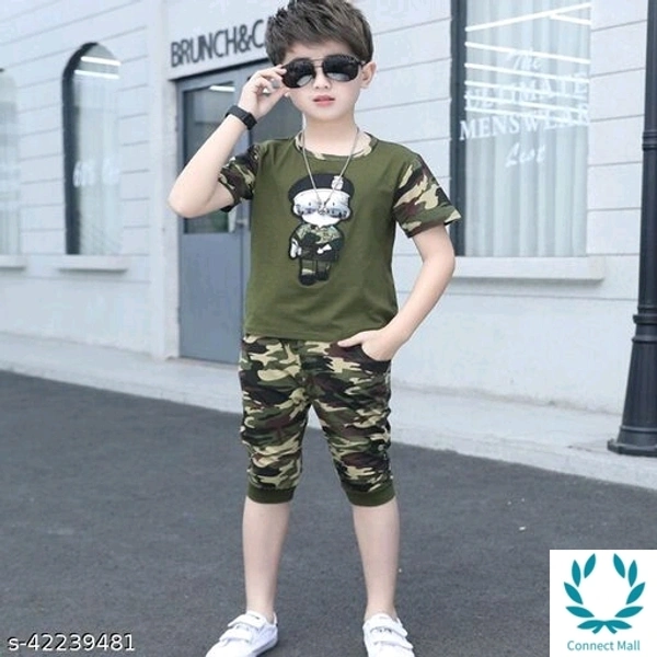 Hopscotch Boys Poly Cotton and Polyester Como  Printed T-Shirt and Short Capri in Green Color  - 4 - 5 Years