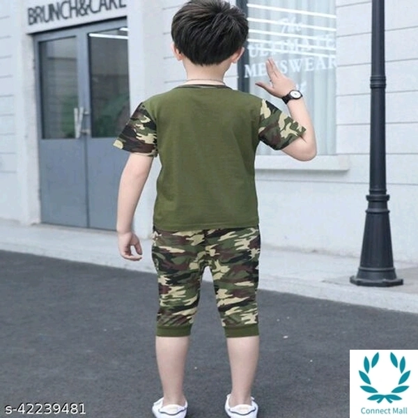 Hopscotch Boys Poly Cotton and Polyester Como  Printed T-Shirt and Short Capri in Green Color  - 8 - 9 Years