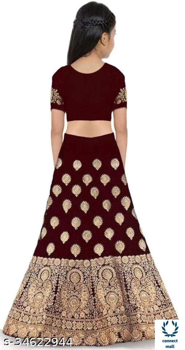 Kids Lahenga - 6-7 Yrs, Cream, Taffetas  Silk, 1