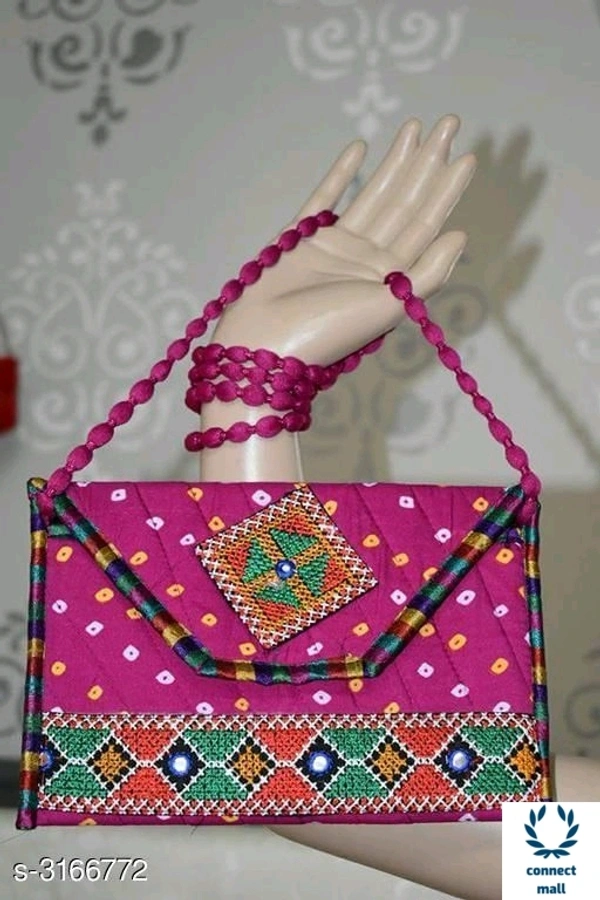 Ethnic Handbag - Pink, Cotton, (L×W)9 inch× 6inch