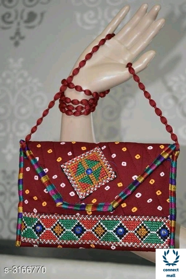 Ethnic Handbag - Marroon, Cotton, 1, (L×W ) 9 inch × 6 inch