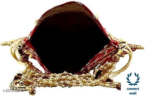 Women's Rajasthani Potli - Red, fabric , (L×H×W)1cm×24cm×23cm