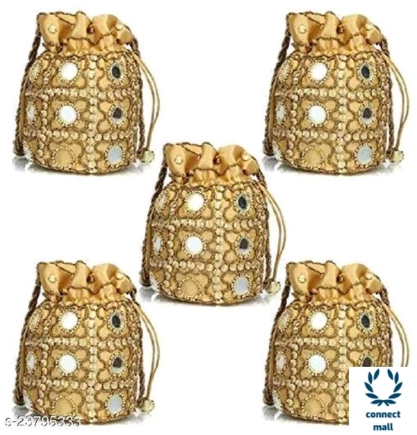 Women's Gold Potli - Golden  Yellow, Fabric, 3cm×20cm×5cm