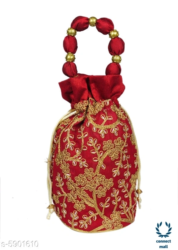 Tradational  Potli - Red, Fabric, Length 16 cm × Width  14 cm