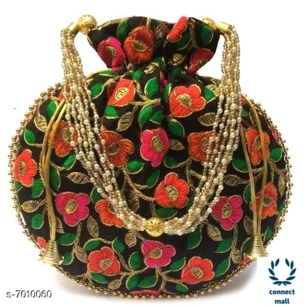 Rajasthani Potli - Red, Silk, (Length ×Width) 8cm×7cm