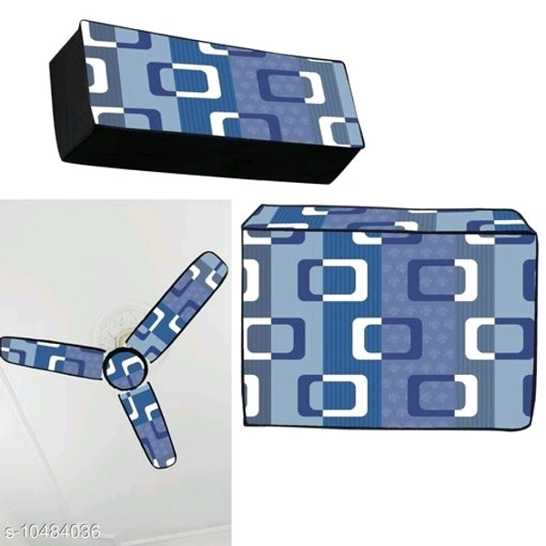 Printed Fan &Split Ac Cover - Blue &White, PVC, 1