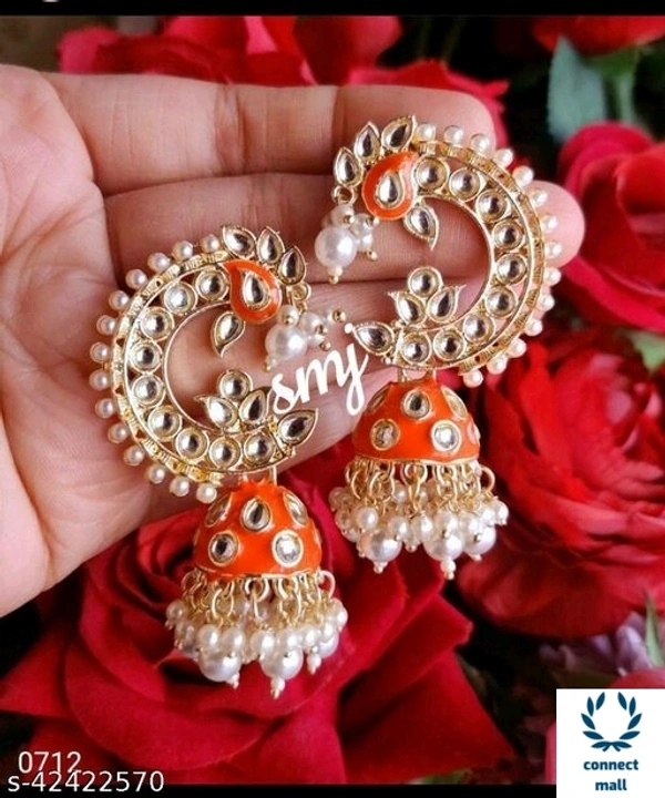 Meenakri Punchi Kundan Earing - Orange, Alloy