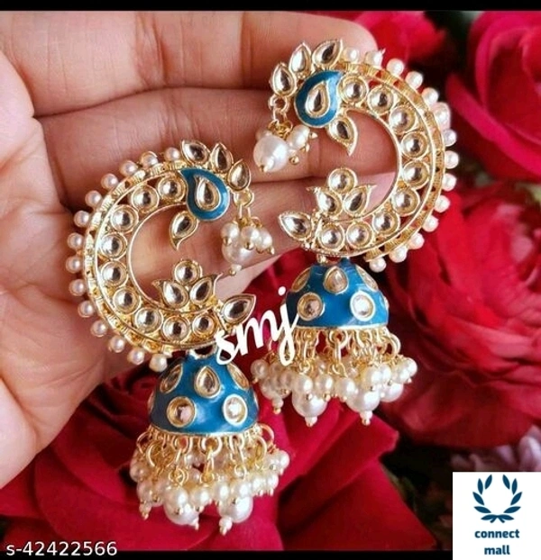 Meenakri Punchi Kundan Earing - Sky Blue, Alloy