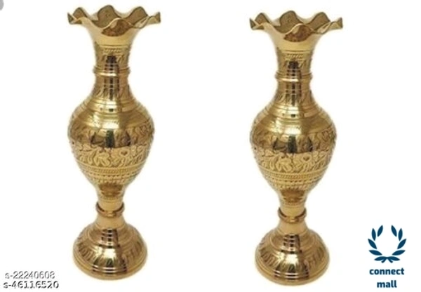 Antique Metal Vase Combo - (H×L×B)14 inch×5inch×5inch, Golden yellow, Metal