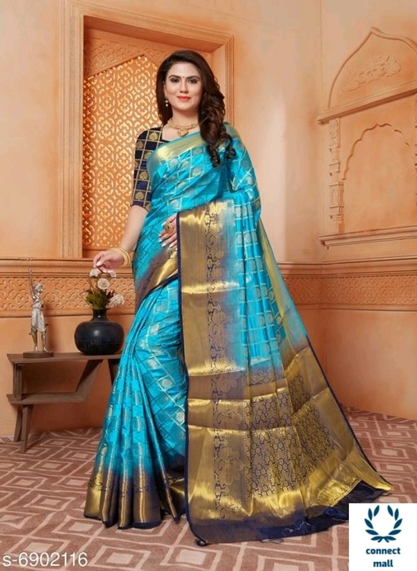 Trendy Kanjivaram  Silk Sarees with Running Blouse - 6.3 meter, Blue & Black, Silk