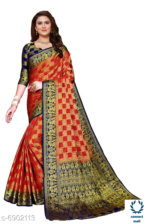 Trendy Kanjivaram  Silk Sarees with Running Blouse - 6.5 meter, Black & Orange, Silk
