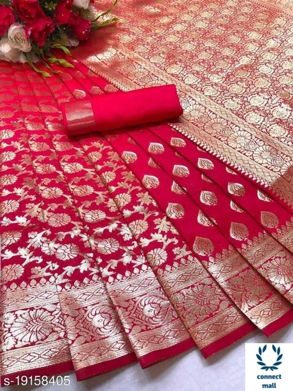 Elegant Kanjivaram  Silk Sarees - Red, Silk, Saree 5.5 m + Blouse 0.8 m