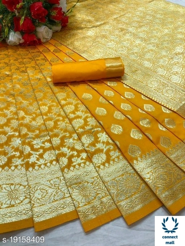 Elegant Kanjivaram  Silk Sarees - Silk, Saree 5.5 m + Blouse 0.8 m, Yellow