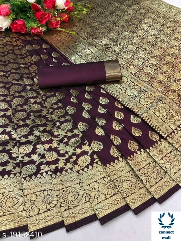 Trendy Kanjivaram  Silk Sarees with Running Blouse - 5.5 meter +0.8 meter, Golden & Maroon, Silk