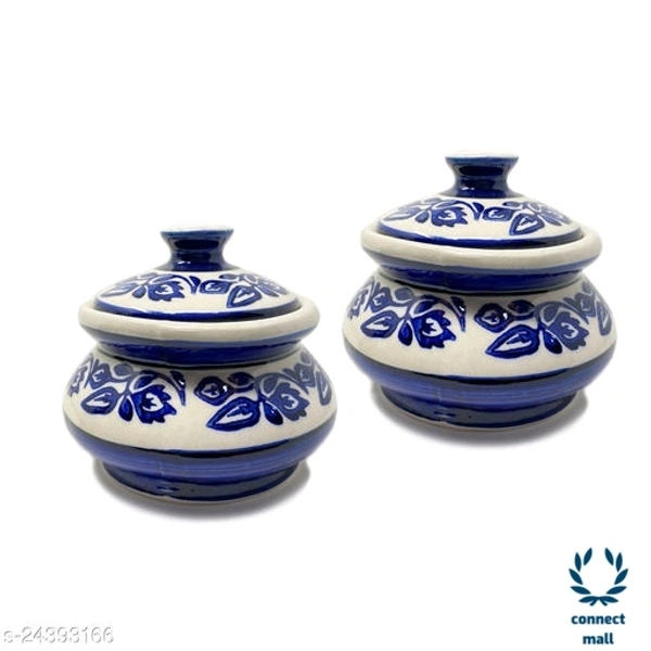 Ceramic Biryani Handi - White & Blue, Ceramic, 2, 1500ml