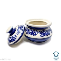 Ceramic Biryani Handi - White & Blue, Ceramic, 2, 1500ml