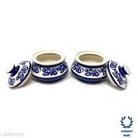 Ceramic Biryani Handi - White & Blue, Ceramic, 2, 1500ml