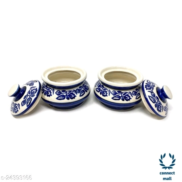 Ceramic Biryani Handi - White & Blue, Ceramic, 2, 1500ml