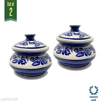 Ceramic Biryani Handi - White & Blue, Ceramic, 2, 1500ml