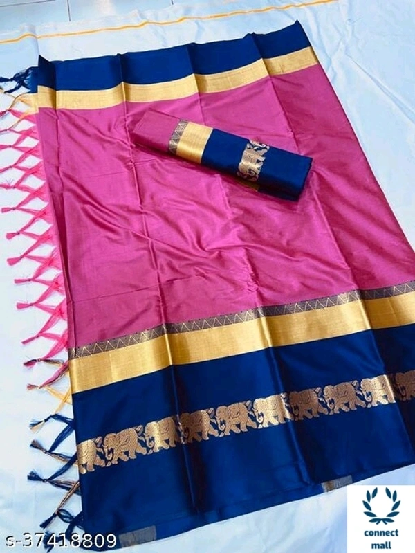 Graceful Silk Sarees  - Pink & Blue, Silk, Pattern Wooven, Sarees  Length  size5.5 m  ,Blouse Length Size 0.5m