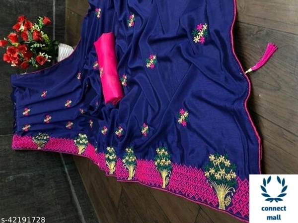 Beautiful Embroidery Satin Silk Sare - Blue & Pink, 1, Sarees Length size5.5 m, Blouse Length Size 0.5 m, Turkey Satin Silk