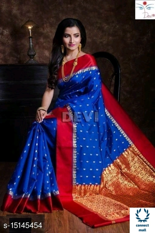 Semi Kanjivaram Silk Saree - Blue & Red, Silk, 1