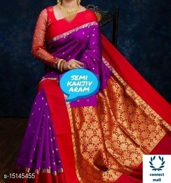 Semi Kanjivaram Silk Saree - Blue & Red, Silk, 1