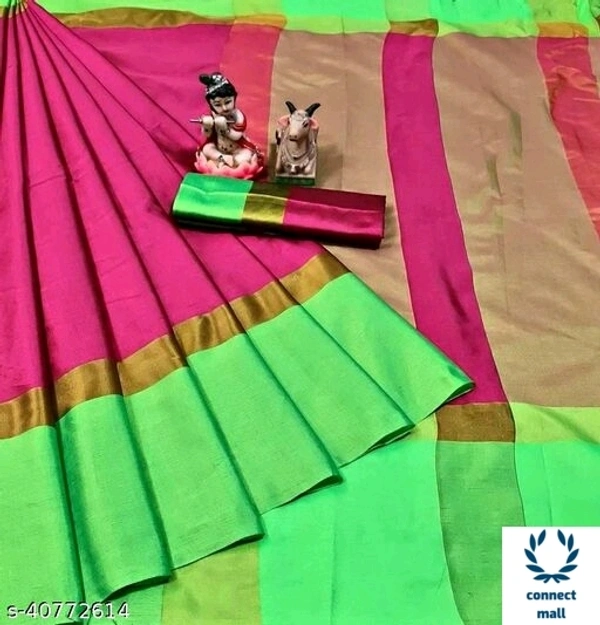 Solid Cotton Silk Sarees With Blouse Piece   - Green & Black, Cotton silk, 3