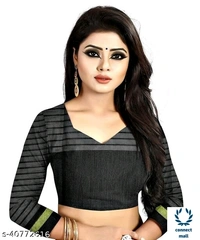 Solid Cotton Silk Sarees With Blouse Piece   - Green & Black, Cotton silk, 3