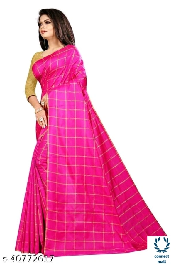 Solid Cotton Silk Sarees With Blouse Piece   - Pink, Cotton silk, 3