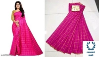 Solid Cotton Silk Sarees With Blouse Piece   - Pink, Cotton silk, 3