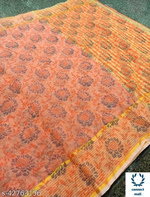 Latest Bollywood Collection Cotton Blend sarees - Orange, Cotton Blend, 1, L 5.5m , Blouse 0.5 m