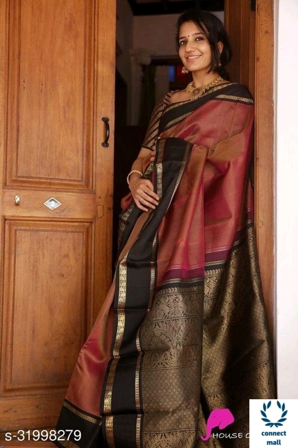 Jivika Sensatoinal Cotto Sree - Pink & Black, Cotton silk, Saree Length 4.4 m, Blouse Length 0.5 m