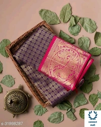 Jivika Sensatoinal Cotto Sree - Pink & Black, Cotton silk, Saree Length 4.4 m, Blouse Length 0.5 m