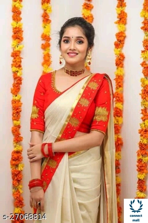 Chanderi Cotton with Gold Jari Patta  - Cream & Black, Chanderi Cotton