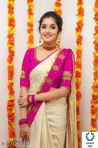 Chanderi Cotton with Gold Jari Patta  - Cream & Black, Chanderi Cotton