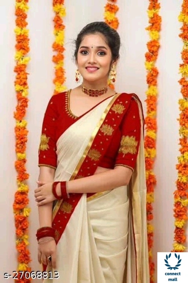 Chanderi Cotton with Gold Jari Patta  - Cream & Black, Chanderi Cotton