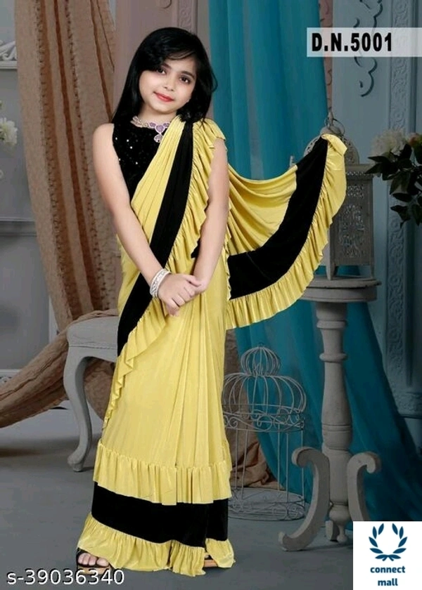 Stylish Girls Saree - Maroon, Pure Lycra, 7-8 Yrs