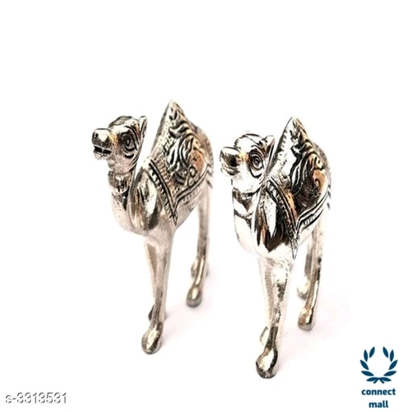 White Metal Decorative  Camel set of 2 - White, Metal