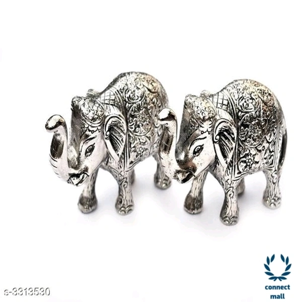 Metal Decorative  Elephant set of 2 - White, 14 inch