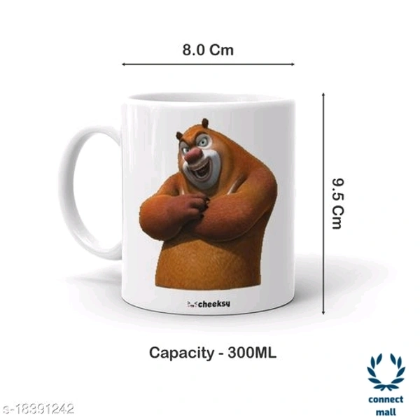 Ceramic Bear Printed kids Milk Mug - White, Ceramic, 300 ml